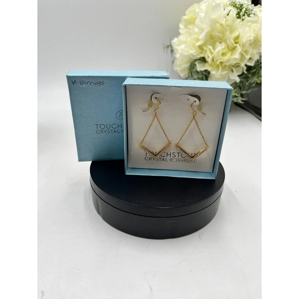 Touchstone Crystal by Swarovski Chevron‎ V Shaped Chain Drop Dangle Earrings New